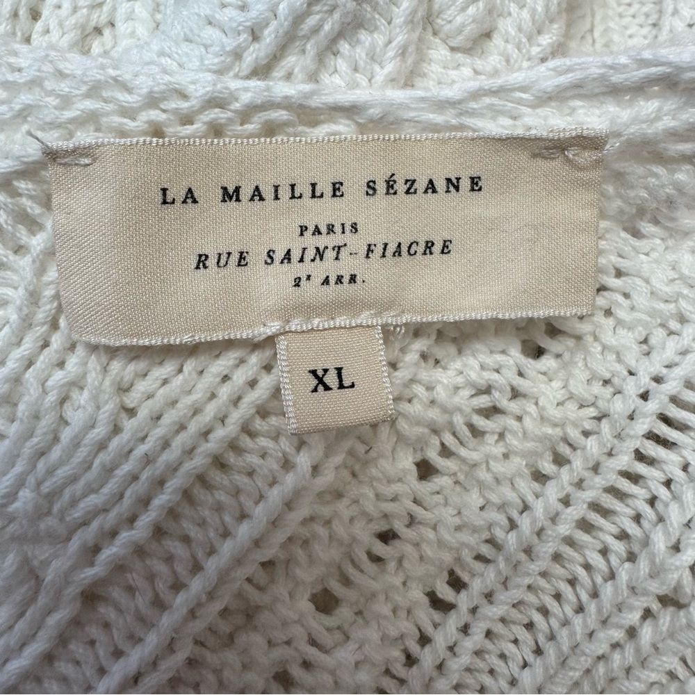 Sezane Beryl Cardigan Sweater Women XL Cable Knit Organic Cotton Reversible Butt - Picture 11 of 14